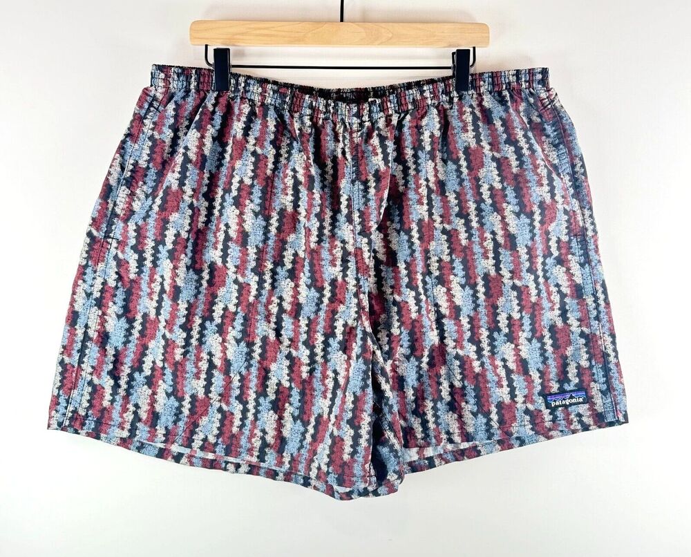 Patagonia Baggies Mens Shorts Red Elastic Waist Abstract Pull On Athletic 2XL